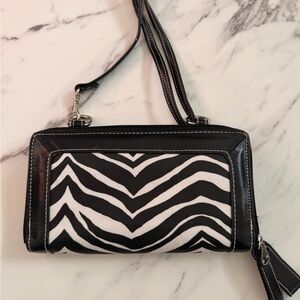 Zebra Print Black & White Crossbody Wallet - Women Bags